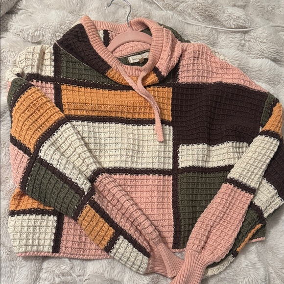 Gilded Intent Sweaters - Gilded Intent Multicolor Patchwork Turtleneck Sweater